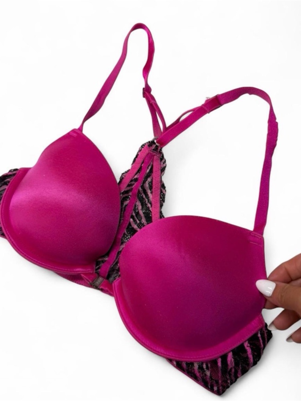 Victoria's Secret Hot Pink and Black Lace-Accent Bra